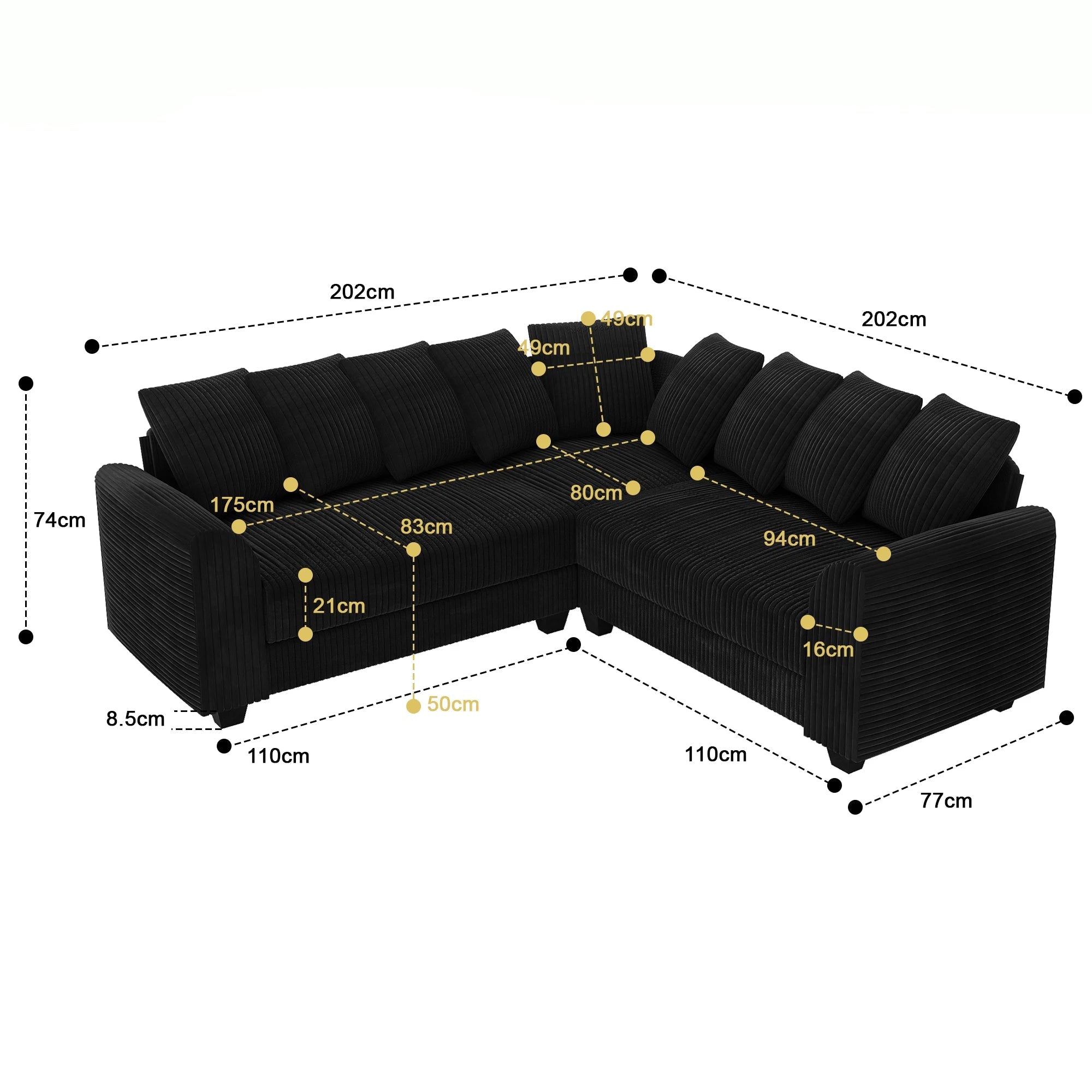 Sofá modular esquinero con cojín en forma de L