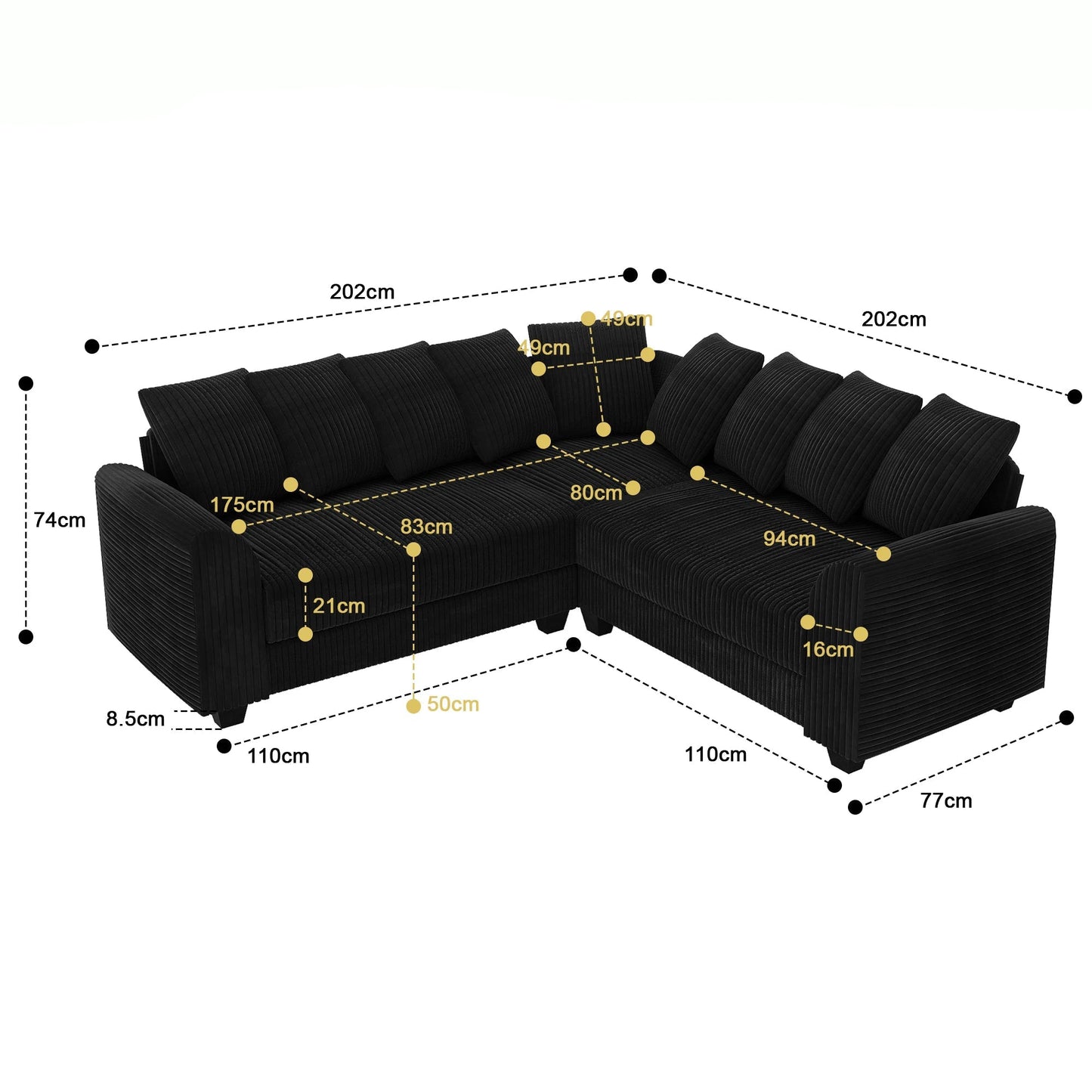 Sofá modular esquinero con cojín en forma de L