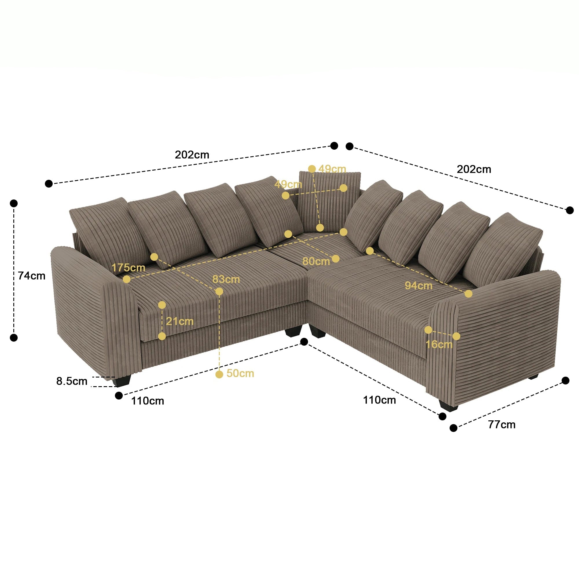 Sofá modular esquinero con cojín en forma de L