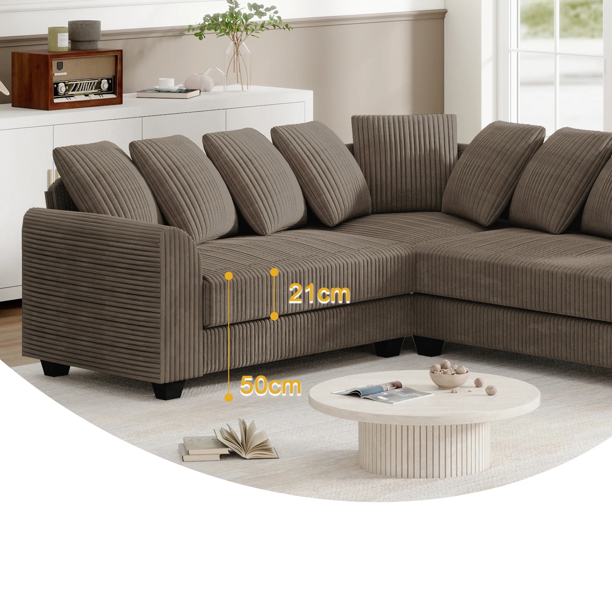 Sofá modular esquinero con cojín en forma de L