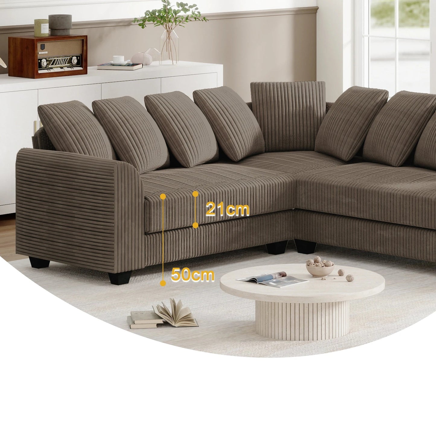 Sofá modular esquinero con cojín en forma de L