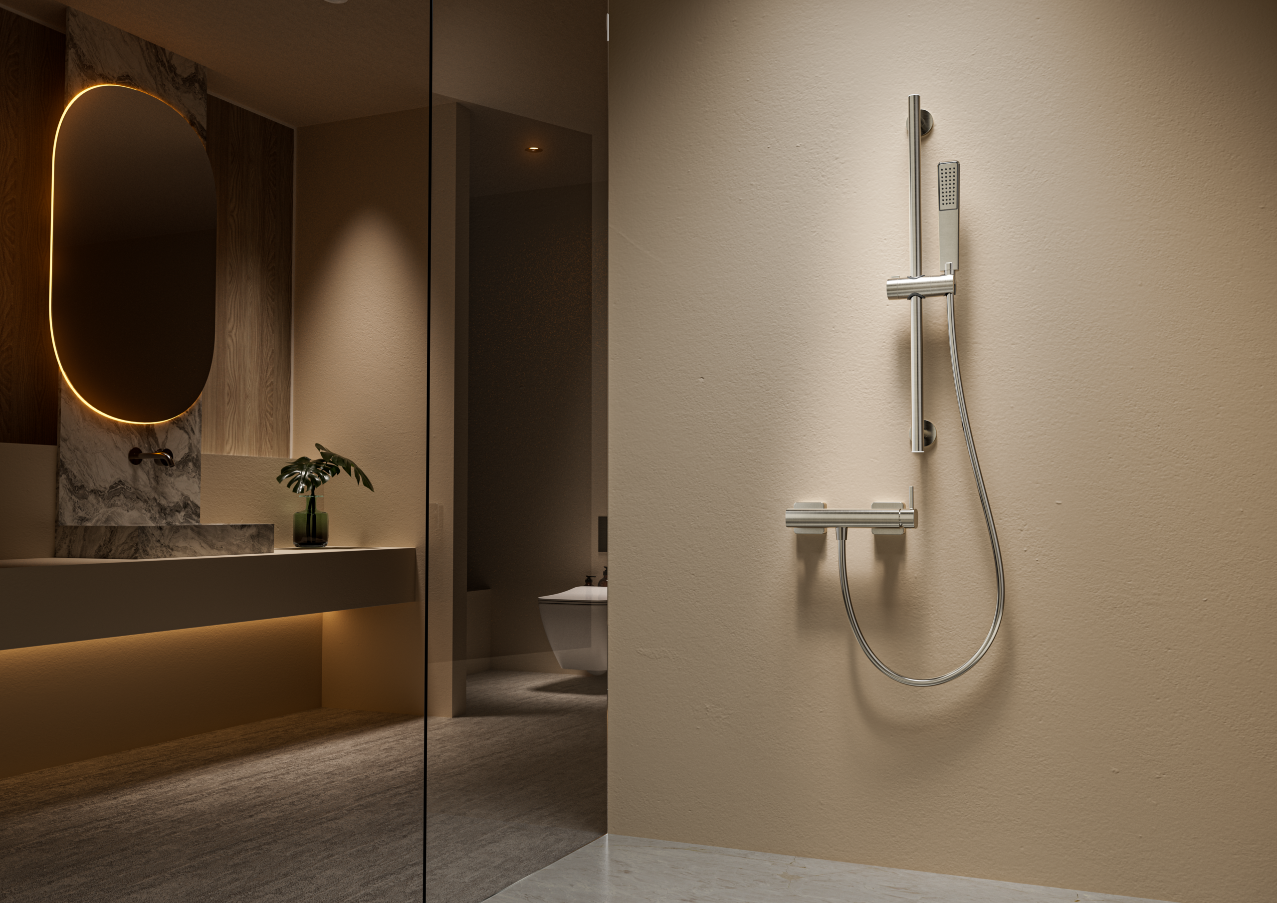 Adur Brushed Rose Gold Sliding Shower Rail with Hand Shower Holder, view 2