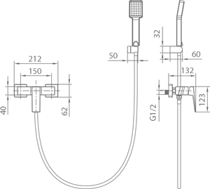 Chrome Single-Lever Shower Kit Modern Brass Design, view 5
