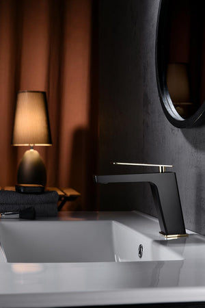 Chrome Single Lever Basin Mixer Faucet Nordic Design, in a bathroom setting