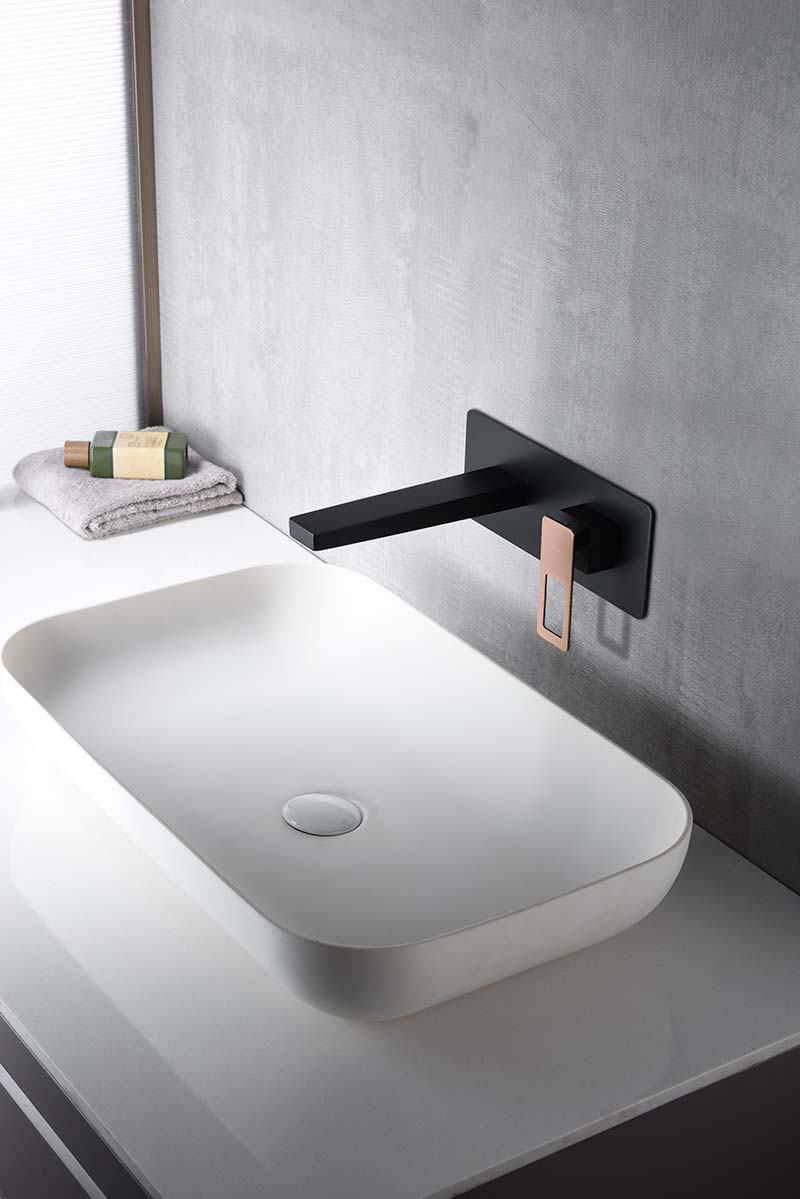 Black Rose Gold Single Lever Bathroom Sink Faucet, view 3