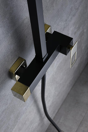 Matte Black Single Handle Shower Set with Gold Accents, detail view