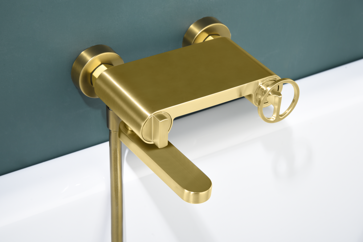 Brushed Gold Single Handle Shower Kit Modern Bathroom, mixer detail