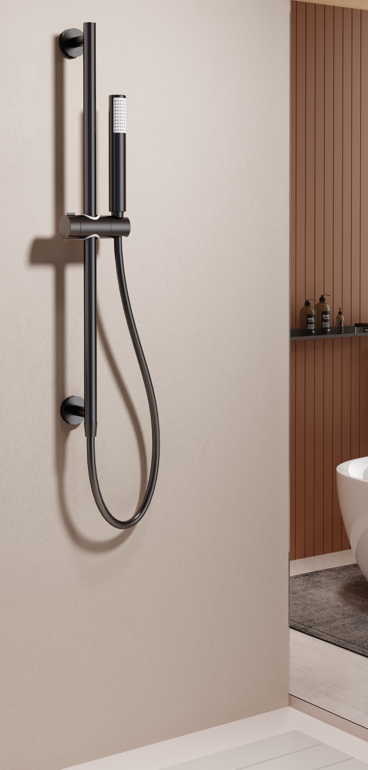 Adur Black Gun Metal Sliding Shower Rail with Water Outlet, view 4