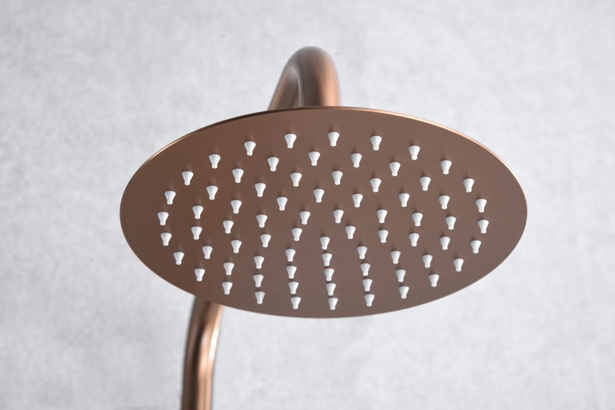 Brushed Rose Gold Thermostatic Shower Set, rain head detail