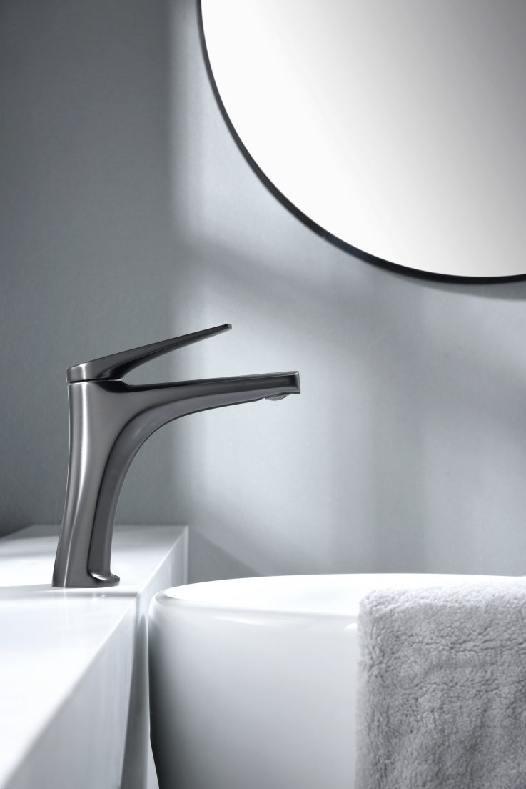 Delos Black Gun Metal Single Lever Basin Faucet, in a bathroom setting