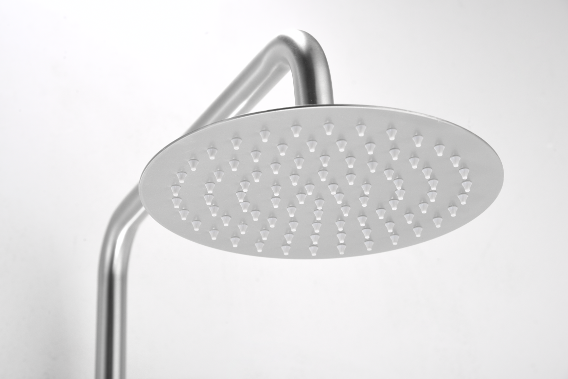 Delos Single Handle Shower Set Stainless Steel, rain head detail