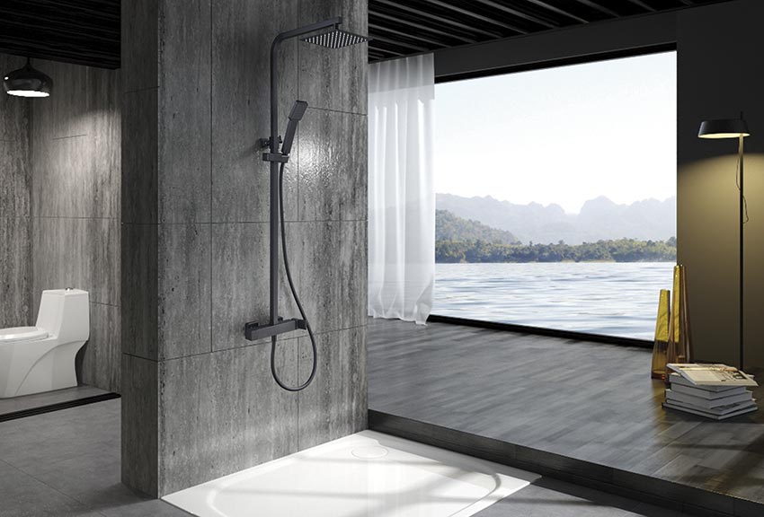 Matte Black Single Handle Shower Set Modern Bathroom, view 3