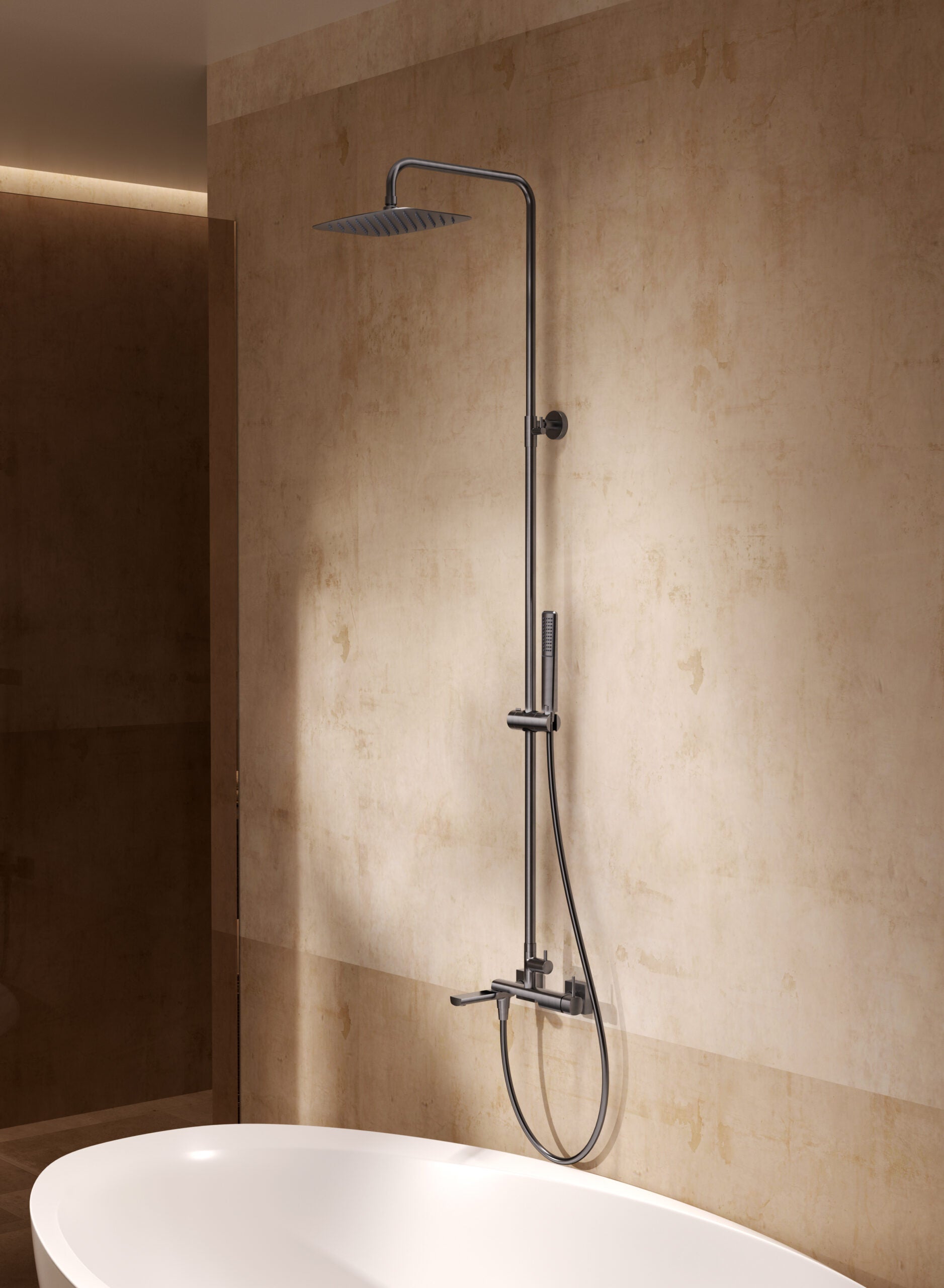 Firenze Chrome Single Lever Shower Set, in a bathroom setting