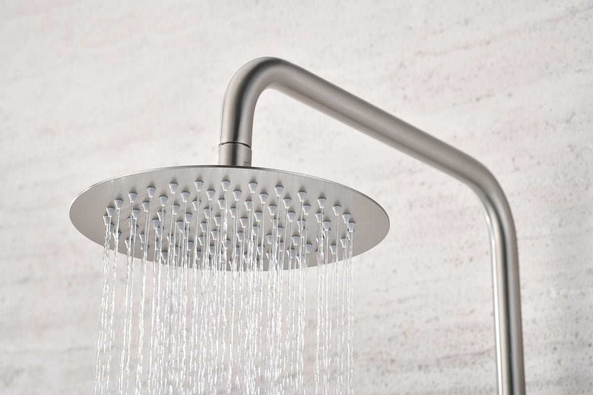 Brushed Nickel Single Handle Shower Set Modern Design, rain head detail