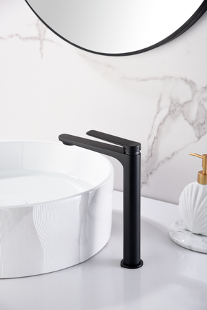 Matte Black Tall Sink Mixer Single Lever Faucet, in a bathroom setting