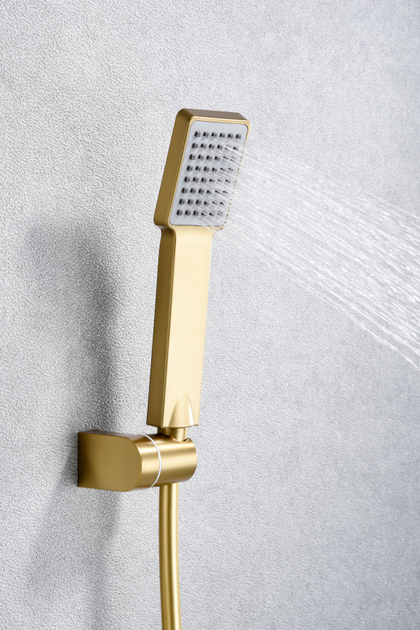 Brushed Gold Single Lever Shower Set Modern Bath Kit, handle detail