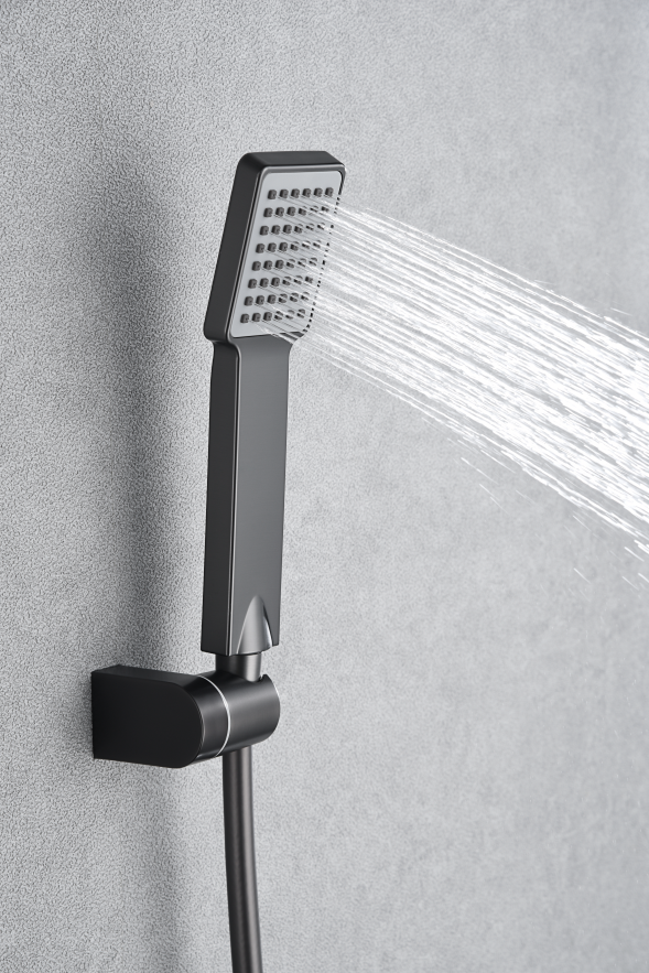 Black Gun Metal Single Handle Shower Kit Modern Design, handle detail