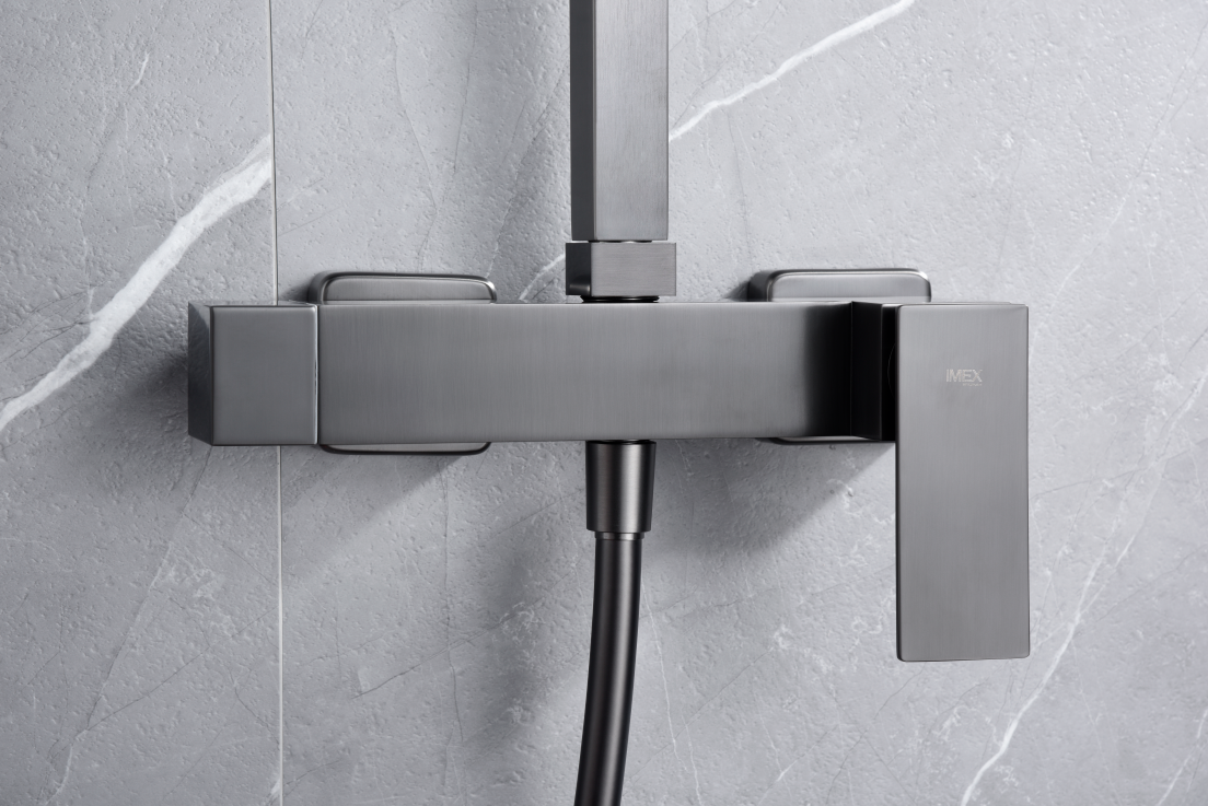 Black Gun Metal Single Handle Shower Set, mixer detail