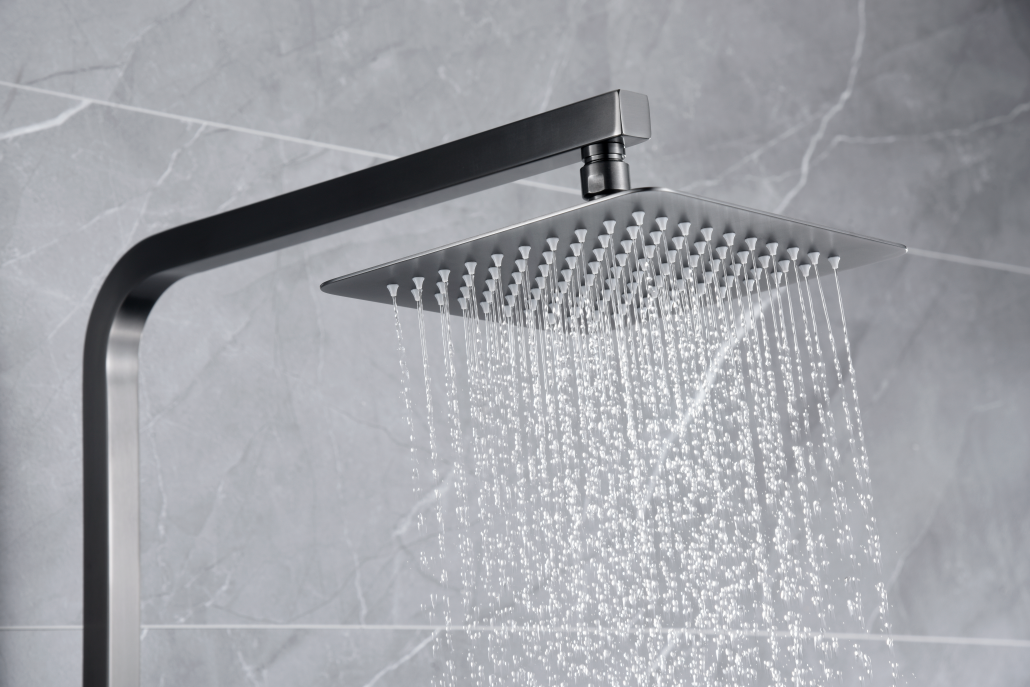 Black Gun Metal Single Handle Shower Set, rain head detail