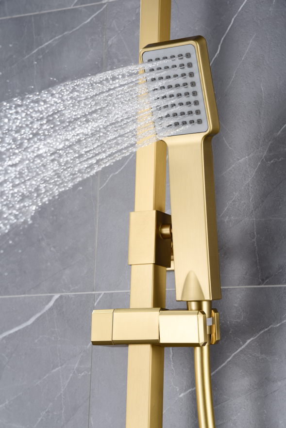 Brushed Gold Single Handle Shower Set Modern Design, handle detail