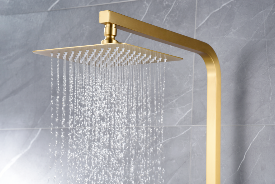 Brushed Gold Single Handle Shower Set Modern Design, rain head detail