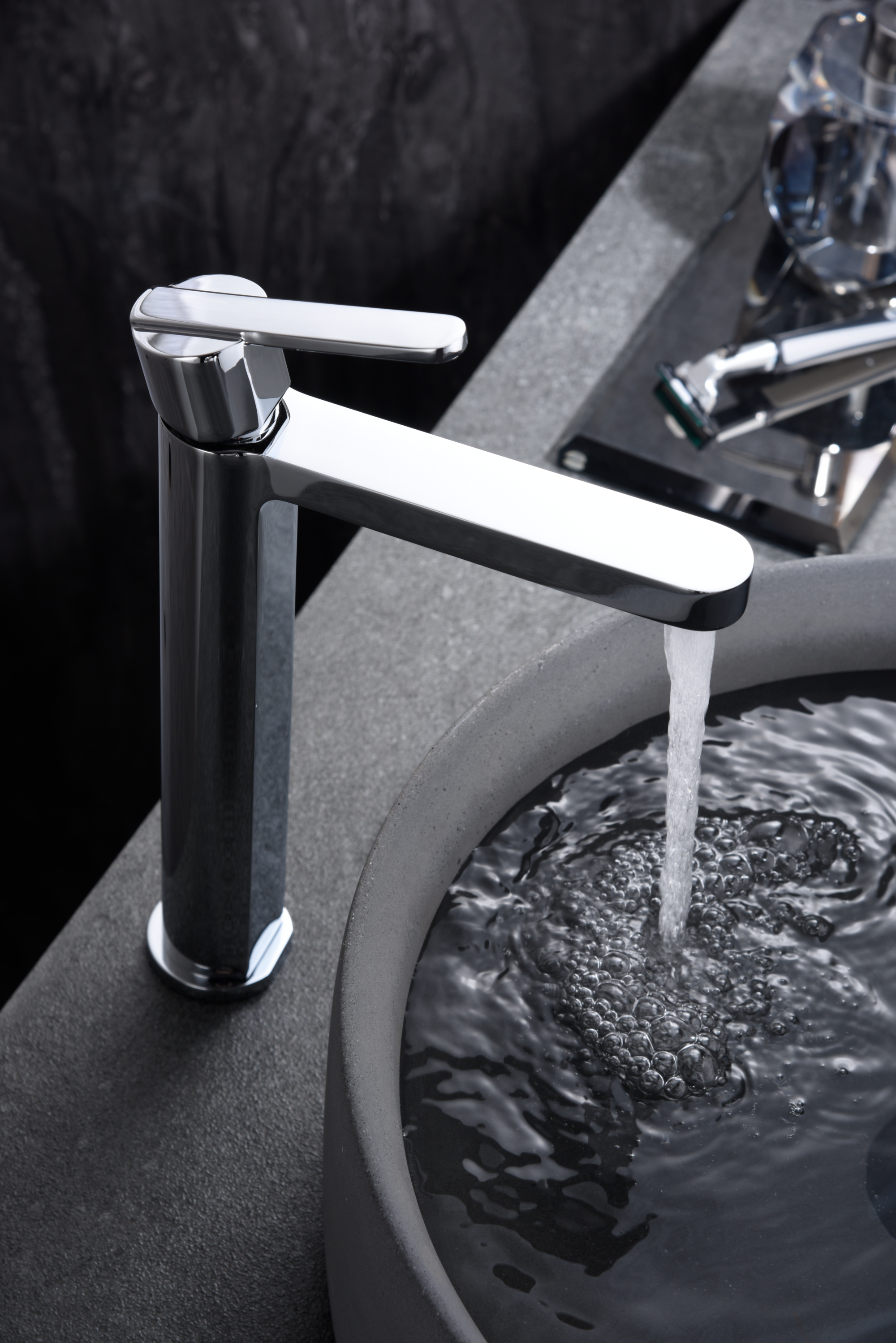 Roma Chrome Tall Sink Mixer Single Lever Faucet, in a bathroom setting