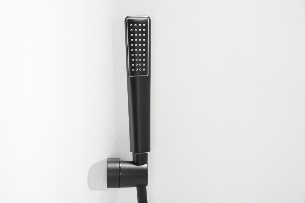 Matte Black Single-Lever Shower Bath Kit Modern Design, handle detail