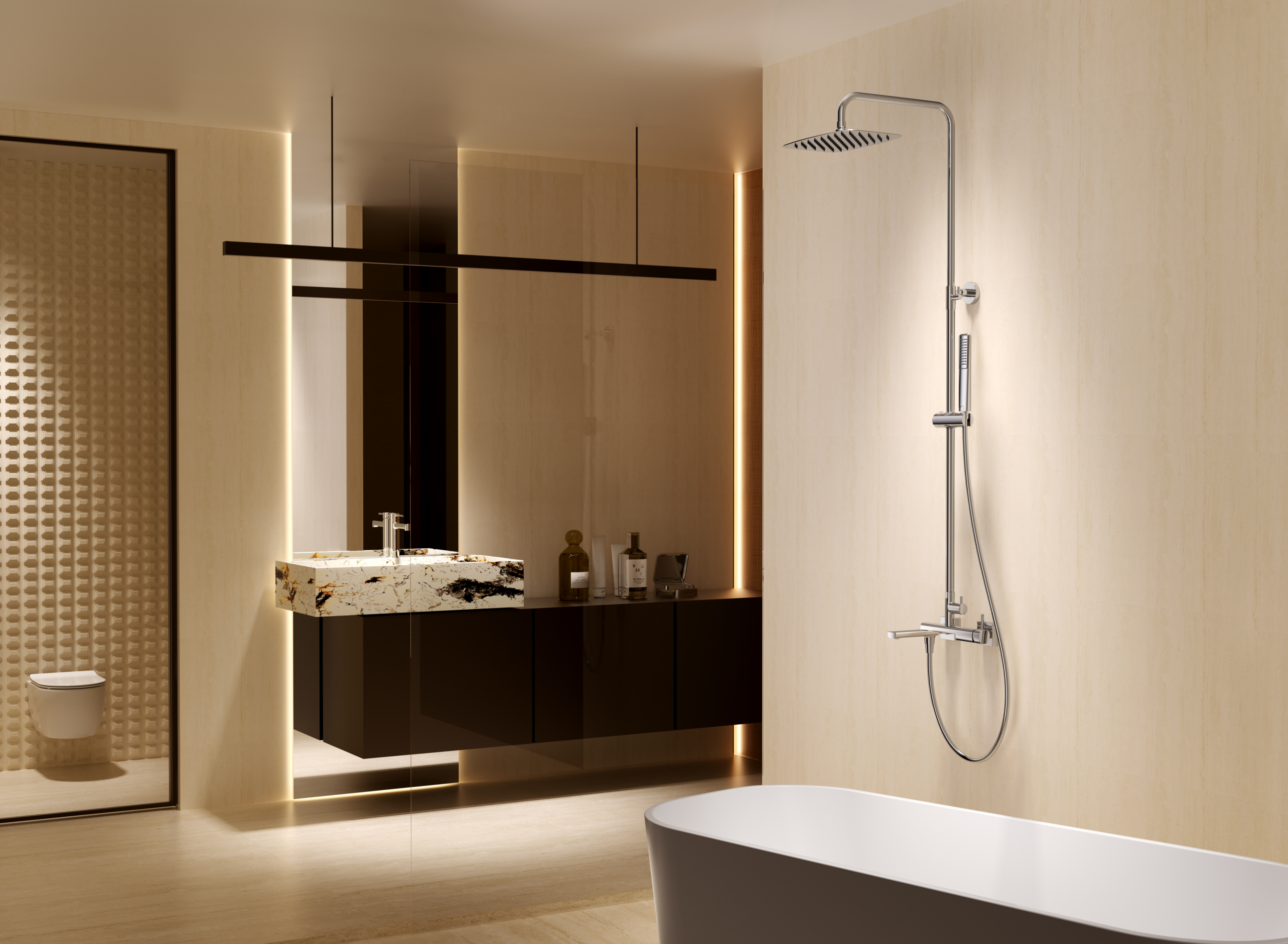 Toscana Matte Black Single Lever Bath and Shower Set, view 6