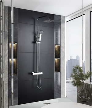 Chrome Thermostatic Shower Set Modern Design, in a bathroom setting