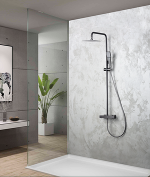 Art Black Gun Metal Thermostatic Shower Set, in a bathroom setting