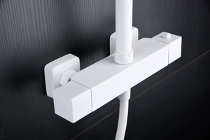 Matte White Thermostatic Shower Set with Rainfall Head, mixer detail