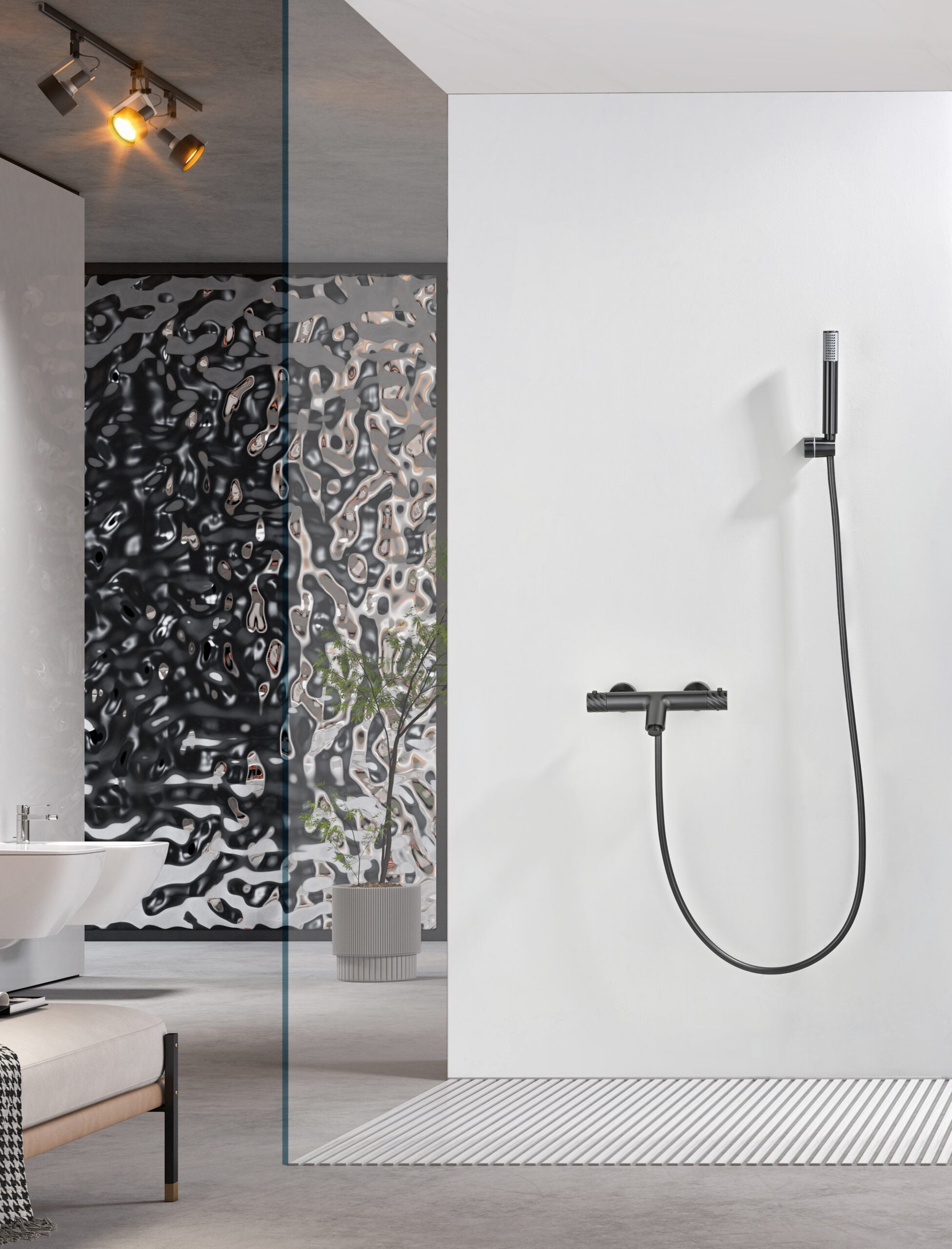 Bless Black Gun Metal Thermostatic Bath and Shower Kit, view 3