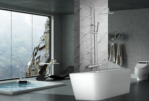 Chrome Thermostatic Bathtub Set Modern Design, in a bathroom setting