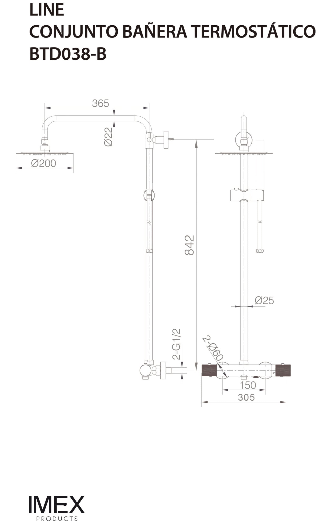 Chrome Thermostatic Bathtub Set Modern Design, view 5