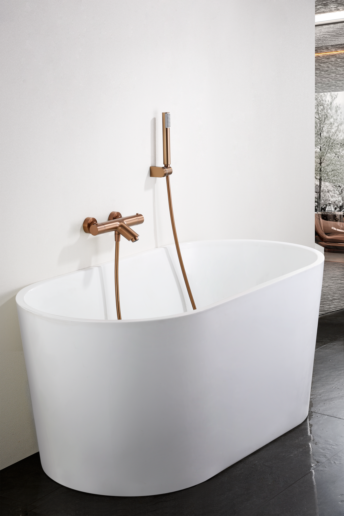 Monza Brushed Rose Gold Thermostatic Shower Bath Kit, view 4