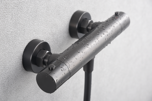 Gun Metal Black Thermostatic Shower Kit Contemporary Design, detail view