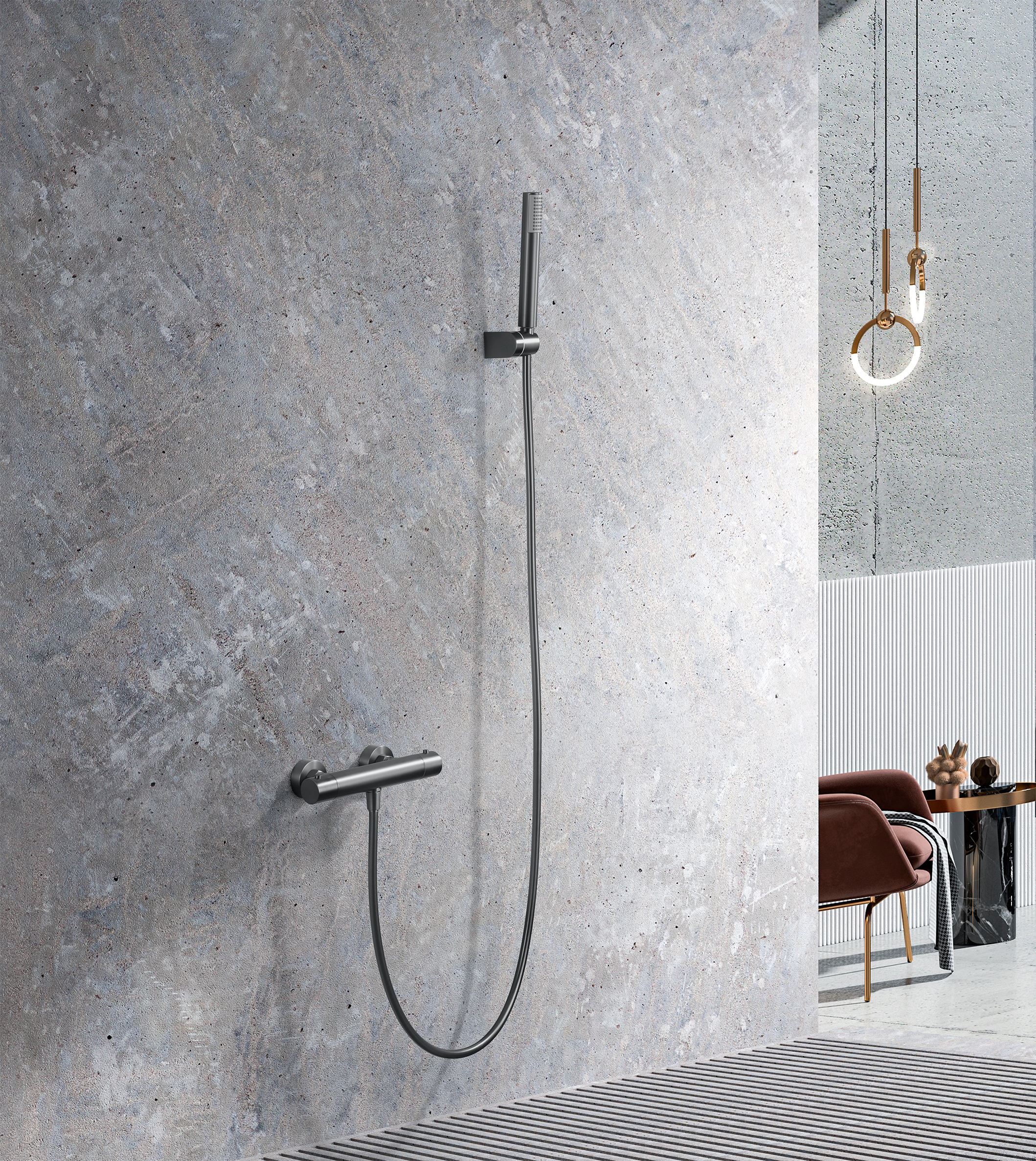 Gun Metal Black Thermostatic Shower Kit Contemporary Design, view 5