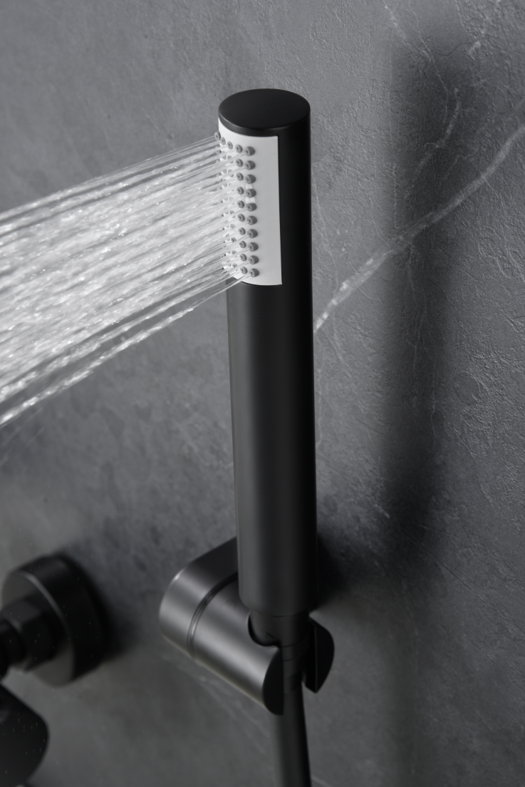 Matte Black Thermostatic Shower Bath Kit, handle detail