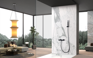 Matte Black Thermostatic Shower Kit Genova Series, in a bathroom setting