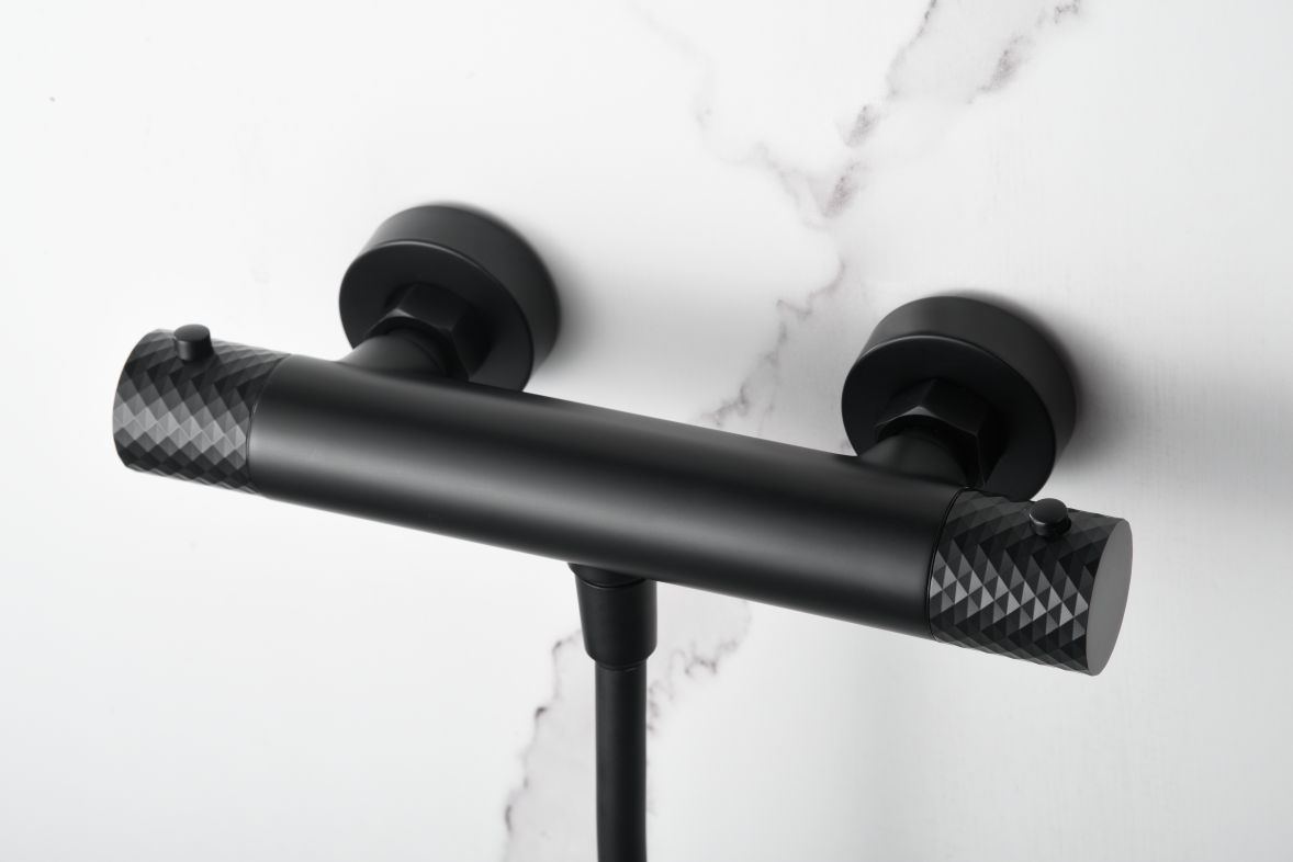 Matte Black Thermostatic Shower Kit Genova Series, mixer detail