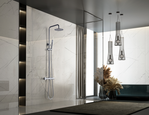 Chrome Thermostatic Shower Set with Temperature Control, in a bathroom setting