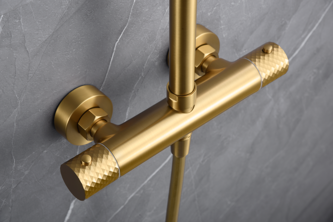 Genova Brushed Gold Thermostatic Shower Set, mixer detail