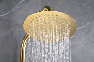 Genova Brushed Gold Thermostatic Shower Set, rain head detail