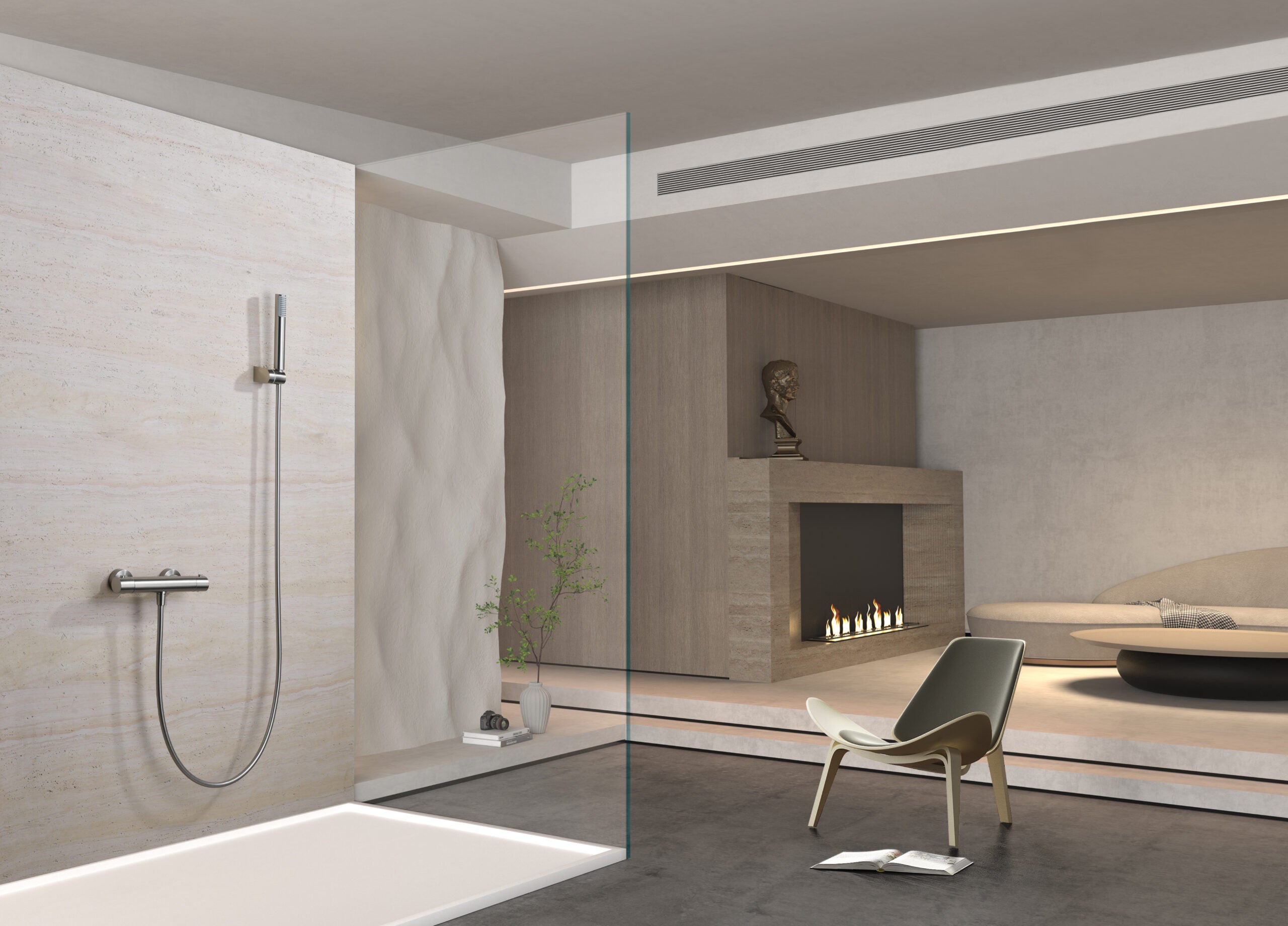 Chrome Thermostatic Shower Set Monza Series, in a bathroom setting