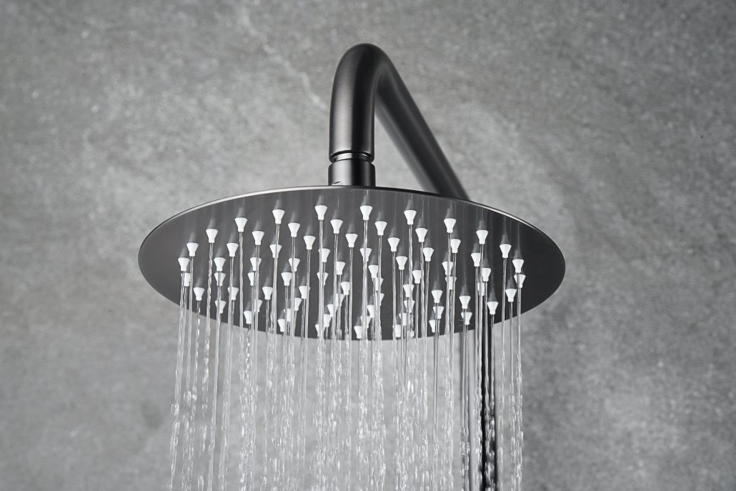 Black Gun Metal Thermostatic Shower Set, rain head detail