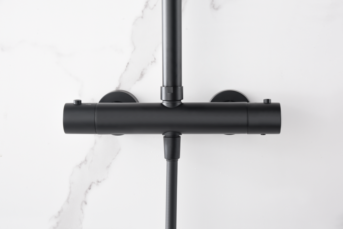 Matte Black Thermostatic Shower Set, mixer detail