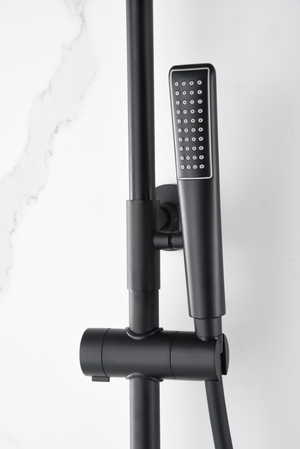 Matte Black Thermostatic Shower Set, handle detail