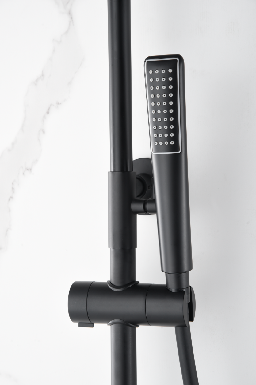Matte Black Thermostatic Shower Set, handle detail