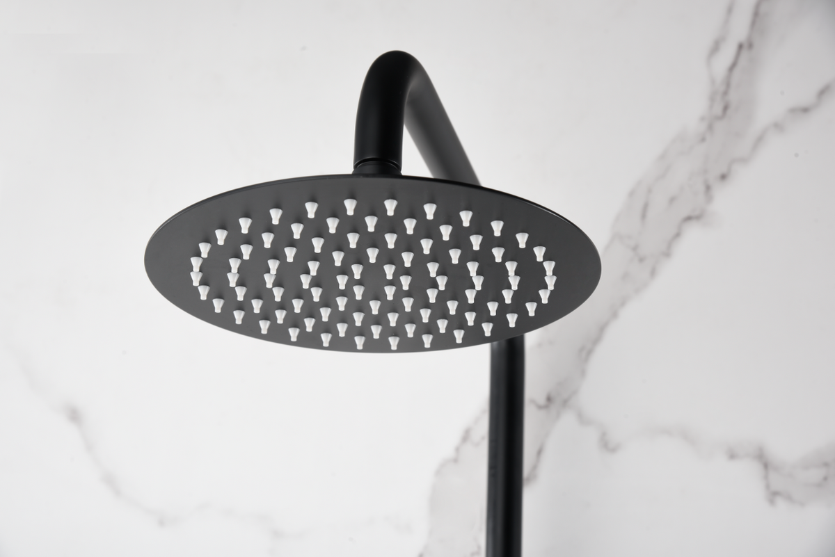 Matte Black Thermostatic Shower Set, rain head detail
