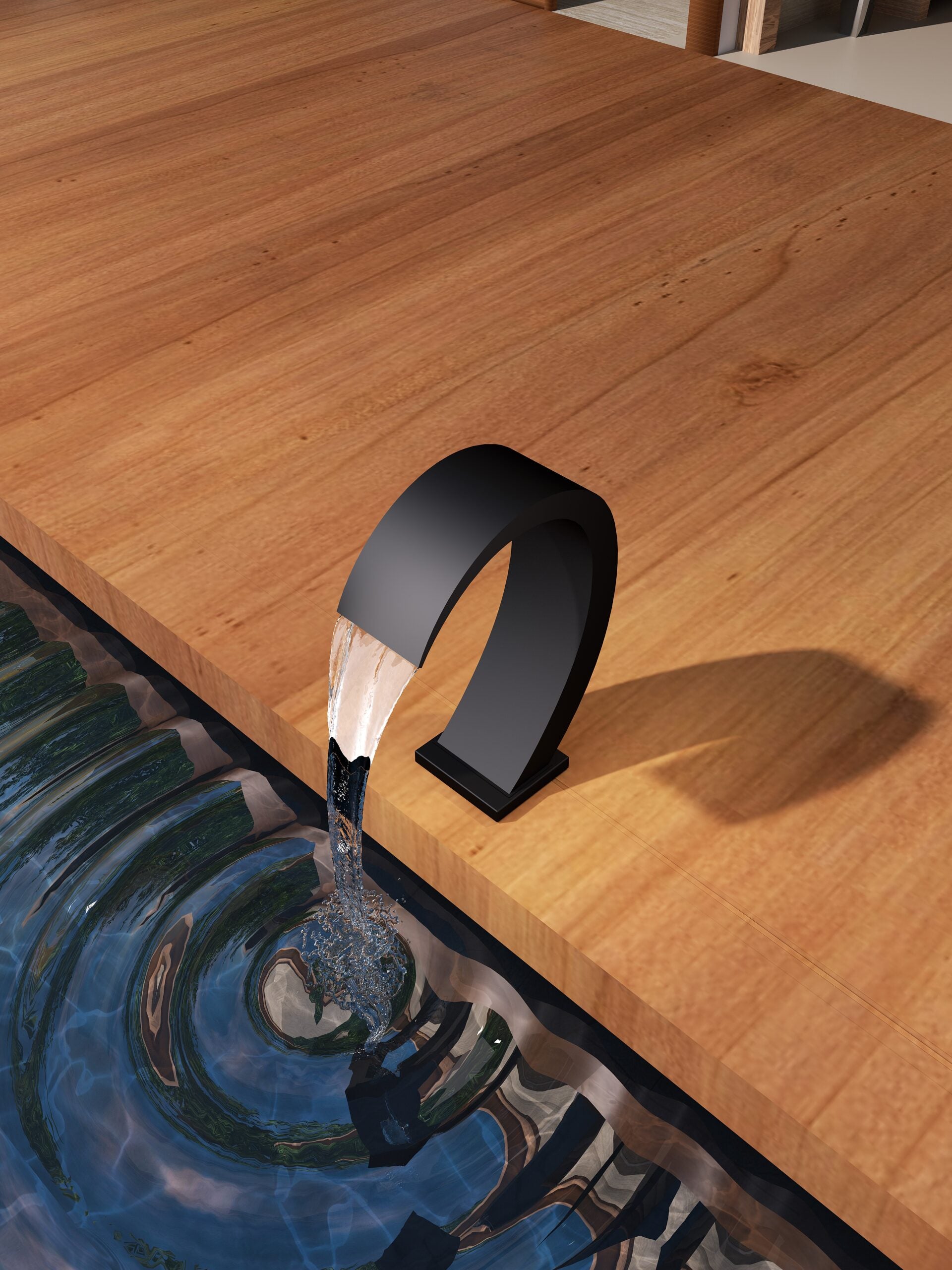 Iguazú Matte Black Steel Waterfall Rain Head, view 3